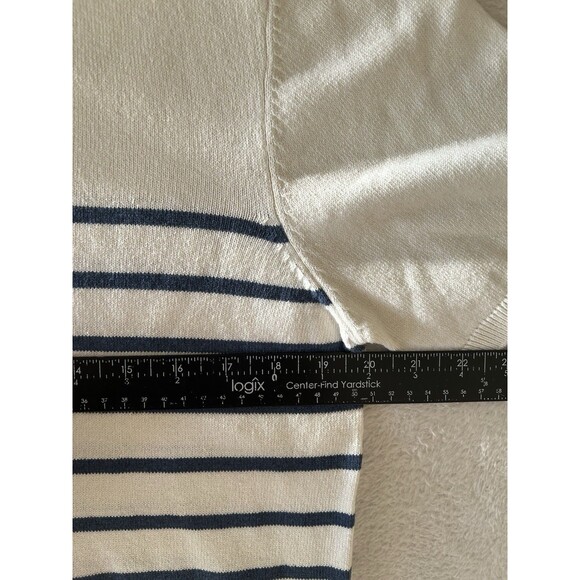 Threadbare Knit Trophy Neck Striped Polo In Acru &Blue Size Medium Preppy - Picture 6 of 10